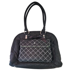 JP Lizzy Bowler Type Large Diaper Bag Black Changing Pad Quilted Zippered